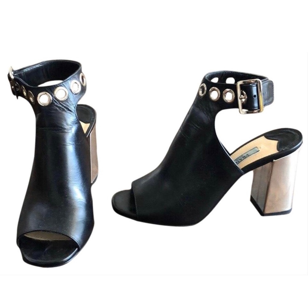 Prada Open Toe Metallic Rivet Block Heel Sandals 6 - image 2